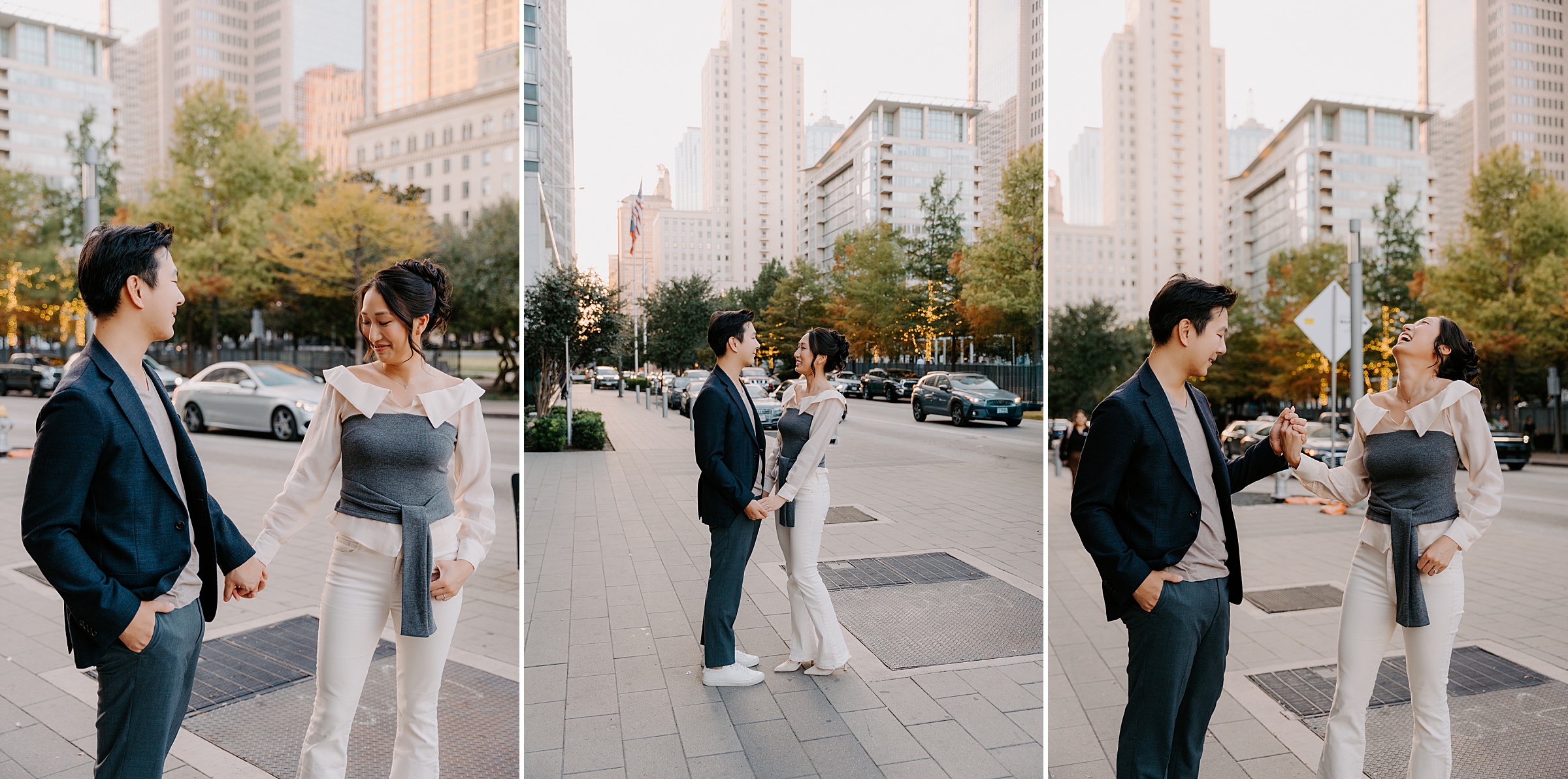 downtown Dallas engagement photos golden hour
