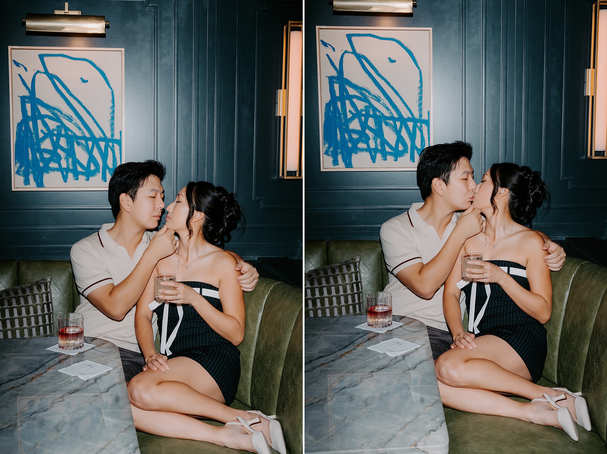 Ginger's Dallas leather booths engagement portrait