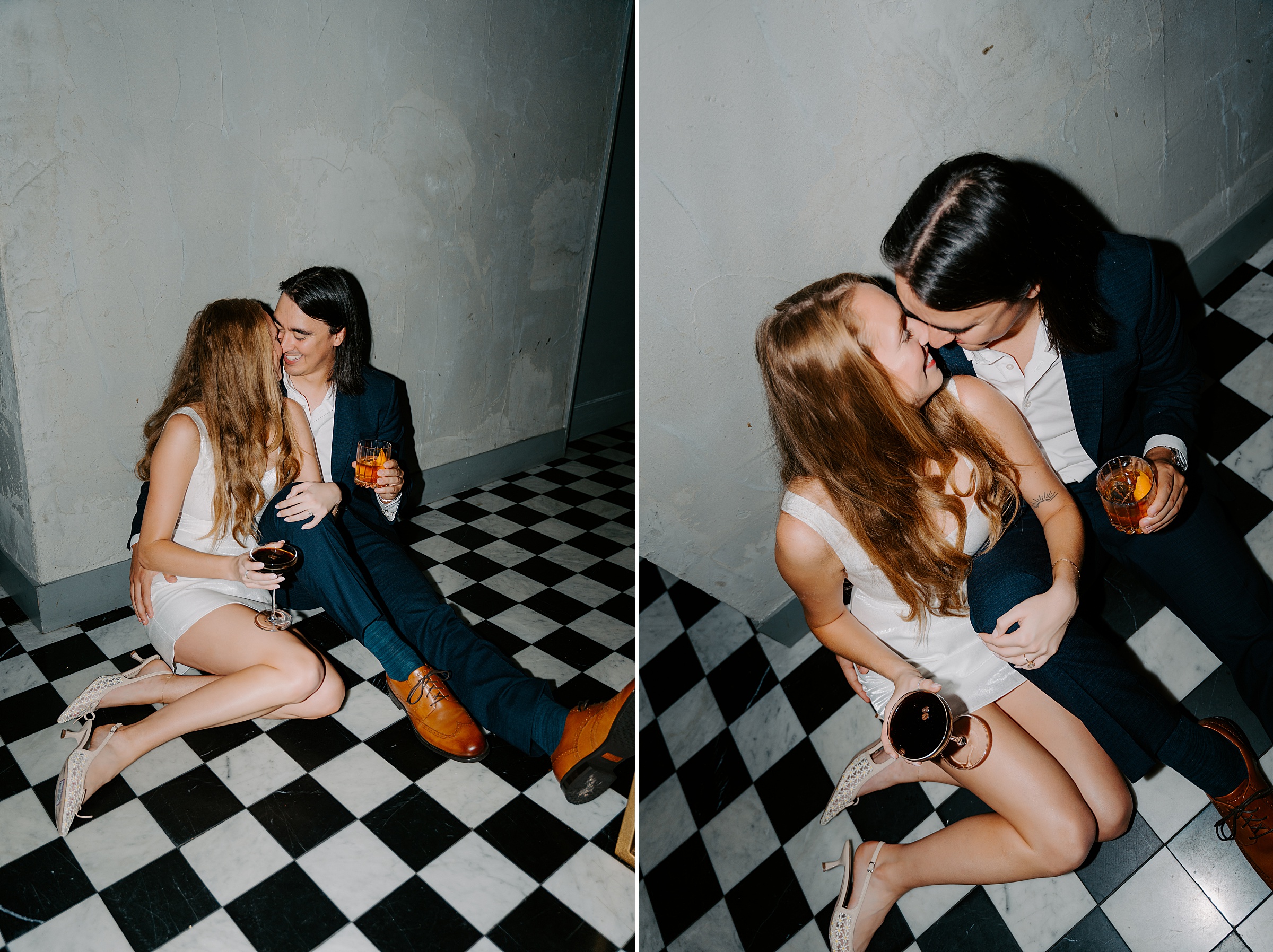 couple at Ginger's cocktail bar Dallas engagement photos