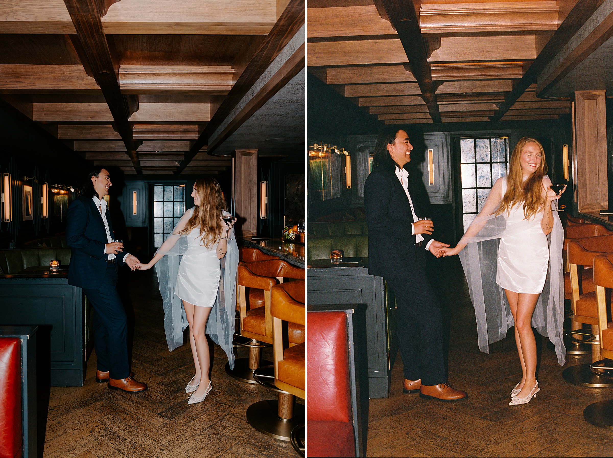 couple at Ginger's cocktail bar Dallas engagement photos