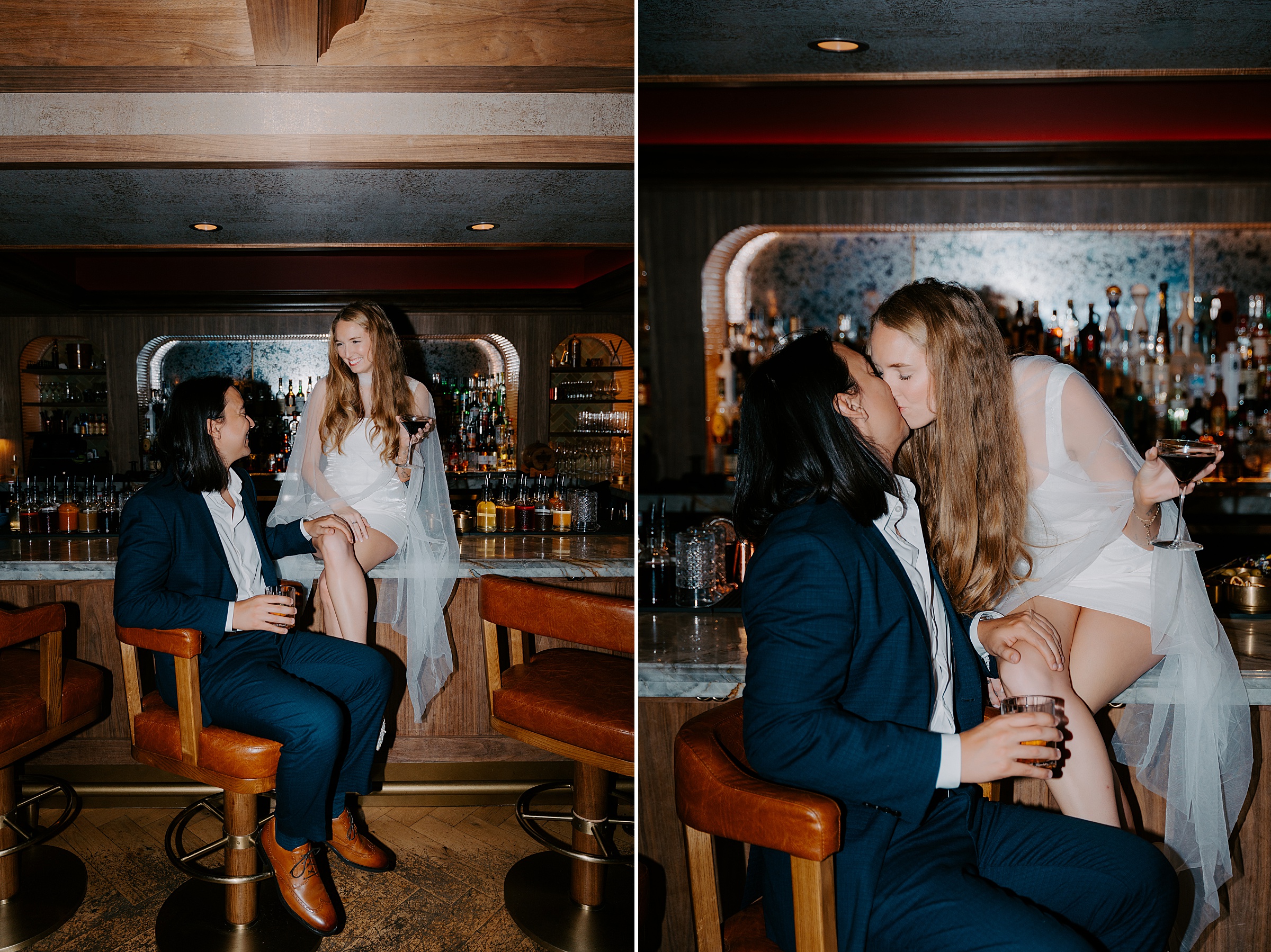 couple at Ginger's cocktail bar Dallas engagement photos