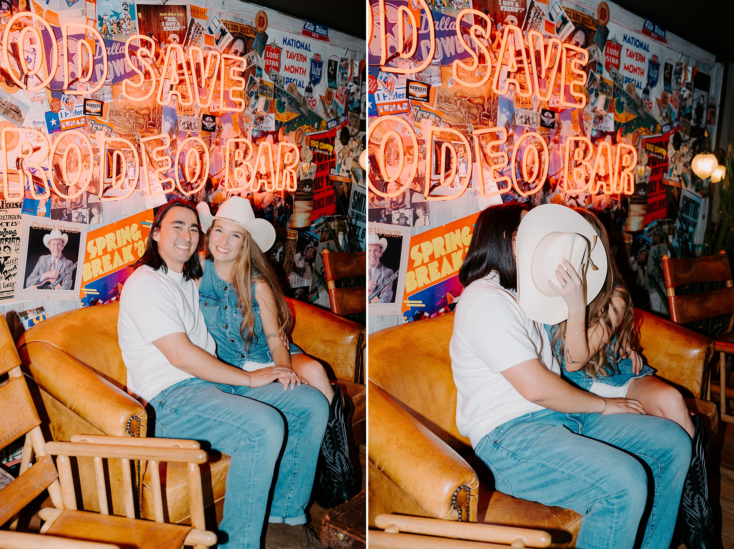Rodeo Bar Dallas engagement photos casual wardrobe change
