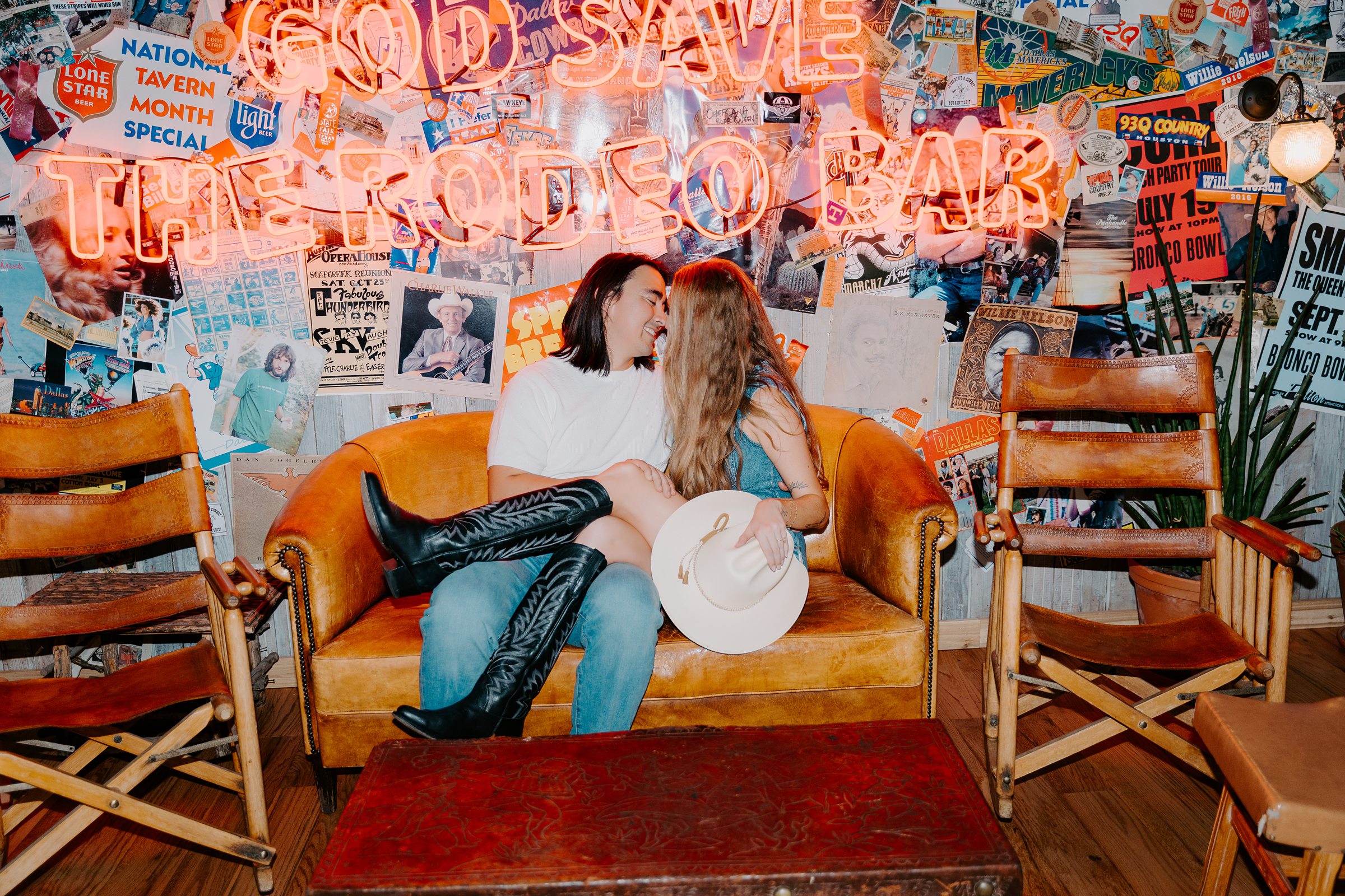 Rodeo Bar Dallas engagement photos casual wardrobe change