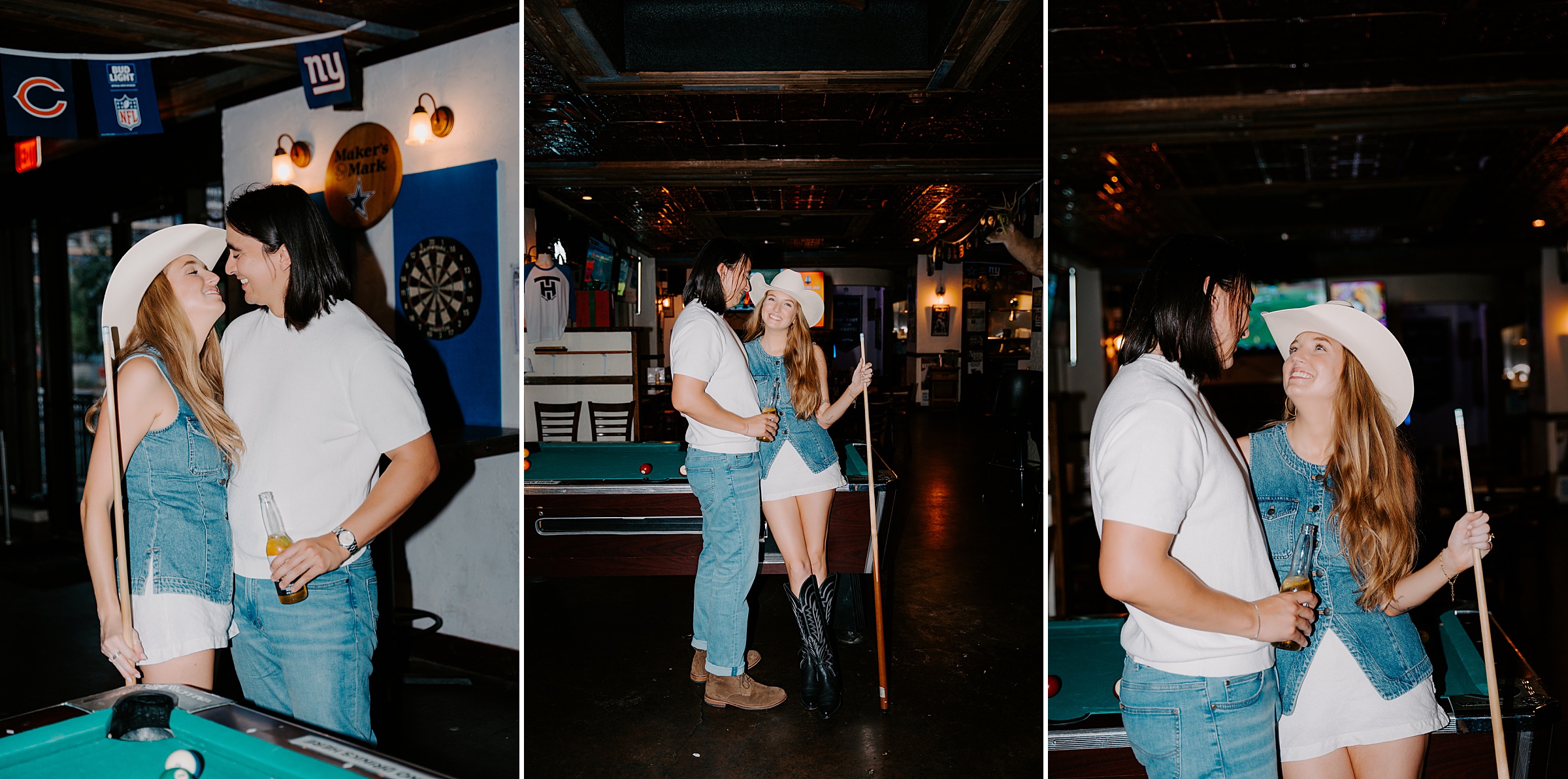 dive bar engagement session pool table downtown Dallas