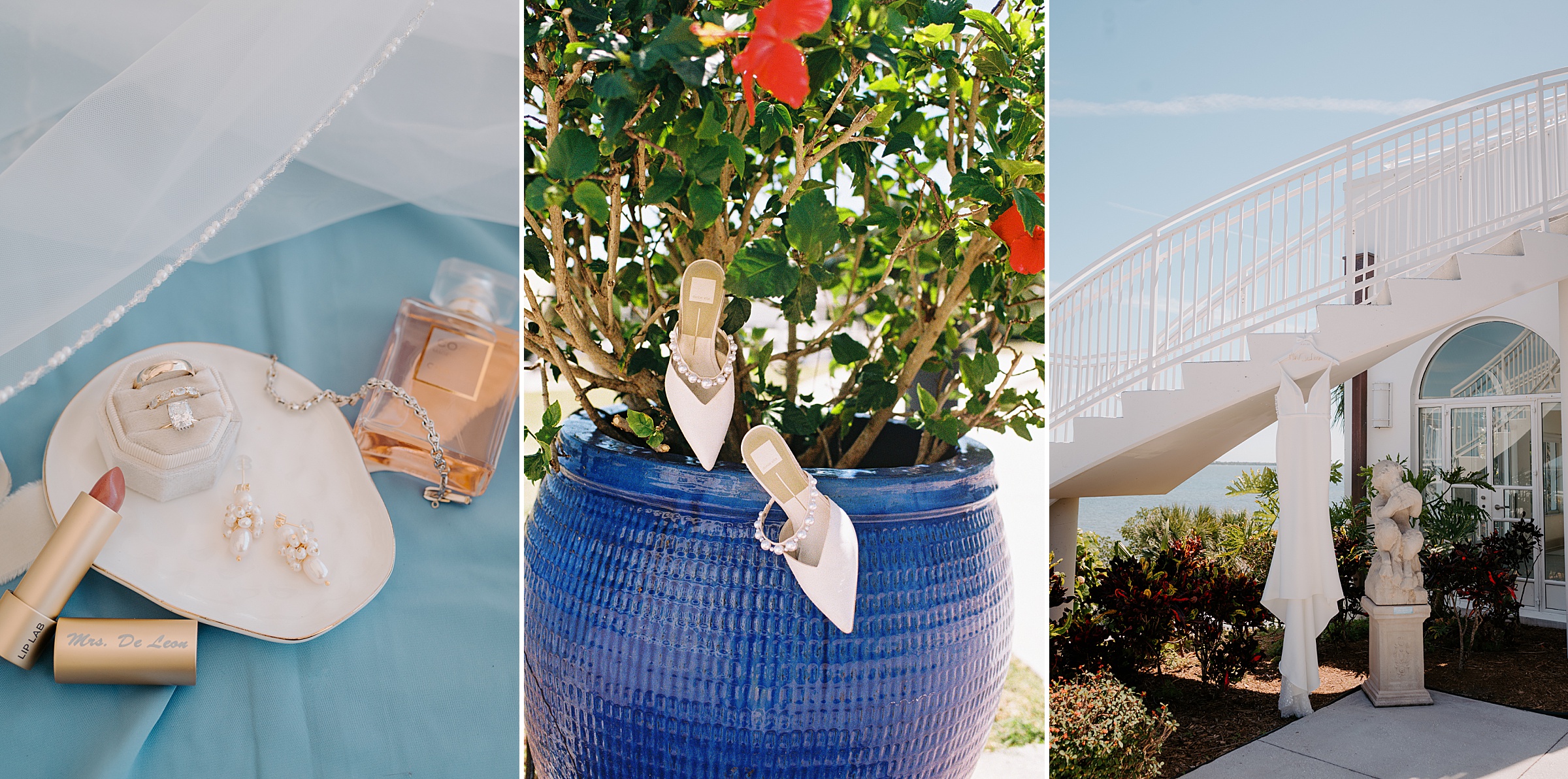 tropical wedding florals green and gold Mansion at Tuckahoe