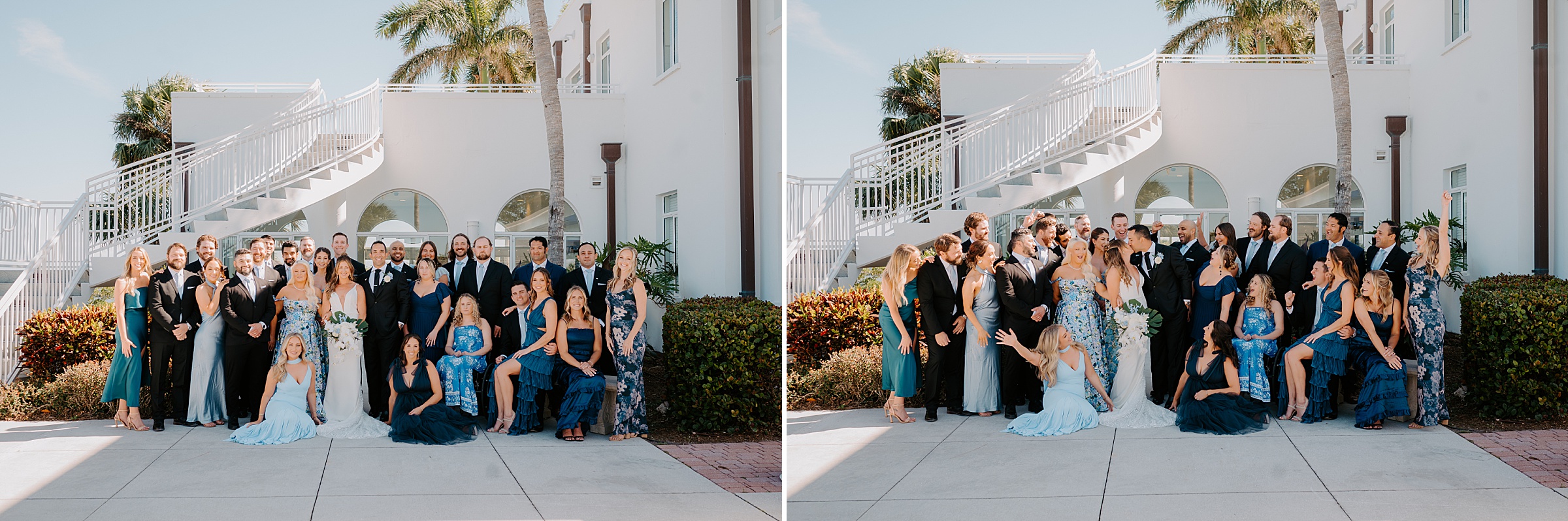 bridesmaids in shades of blue Mansion at Tuckahoe destination wedding