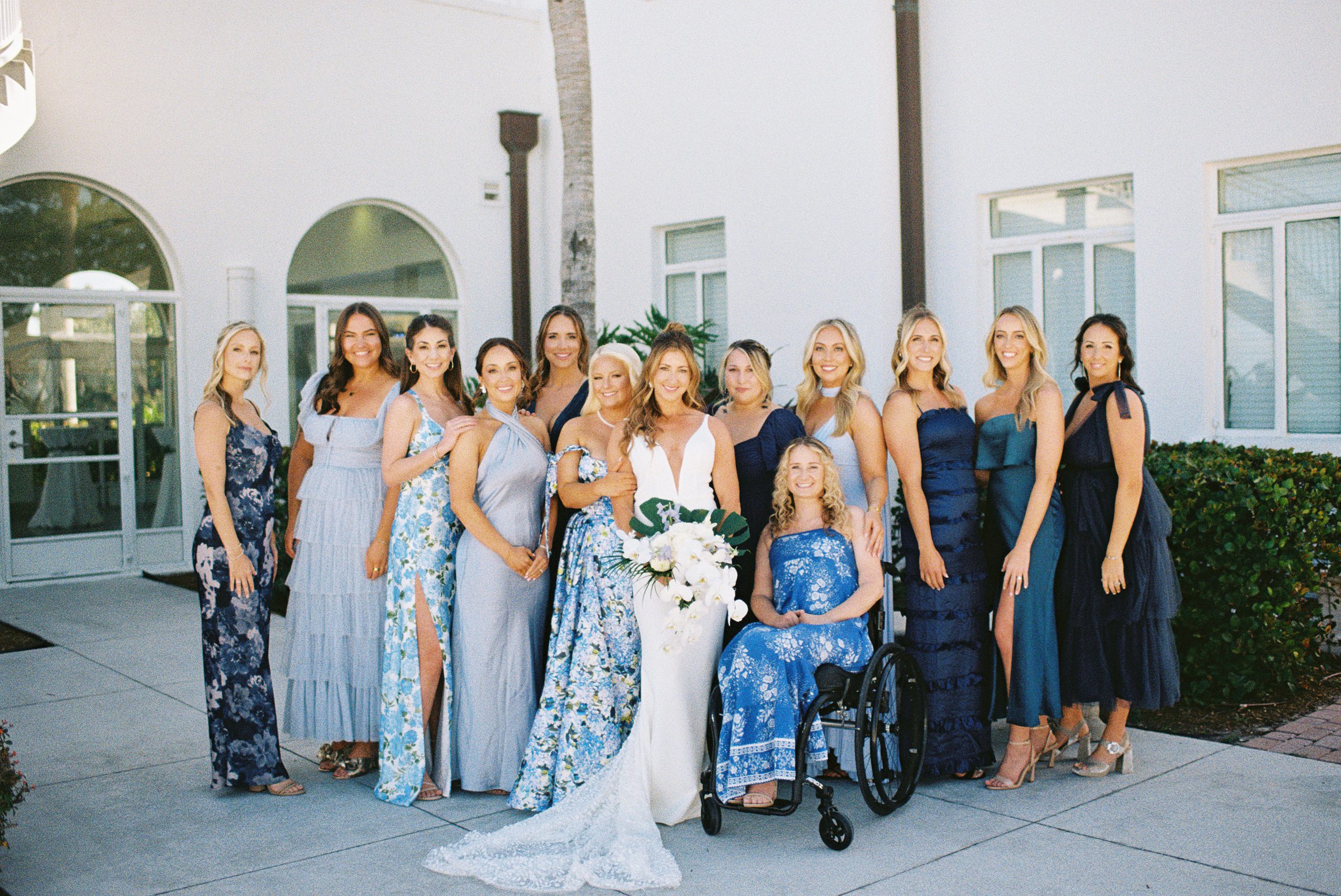 bridesmaids in shades of blue Mansion at Tuckahoe destination wedding