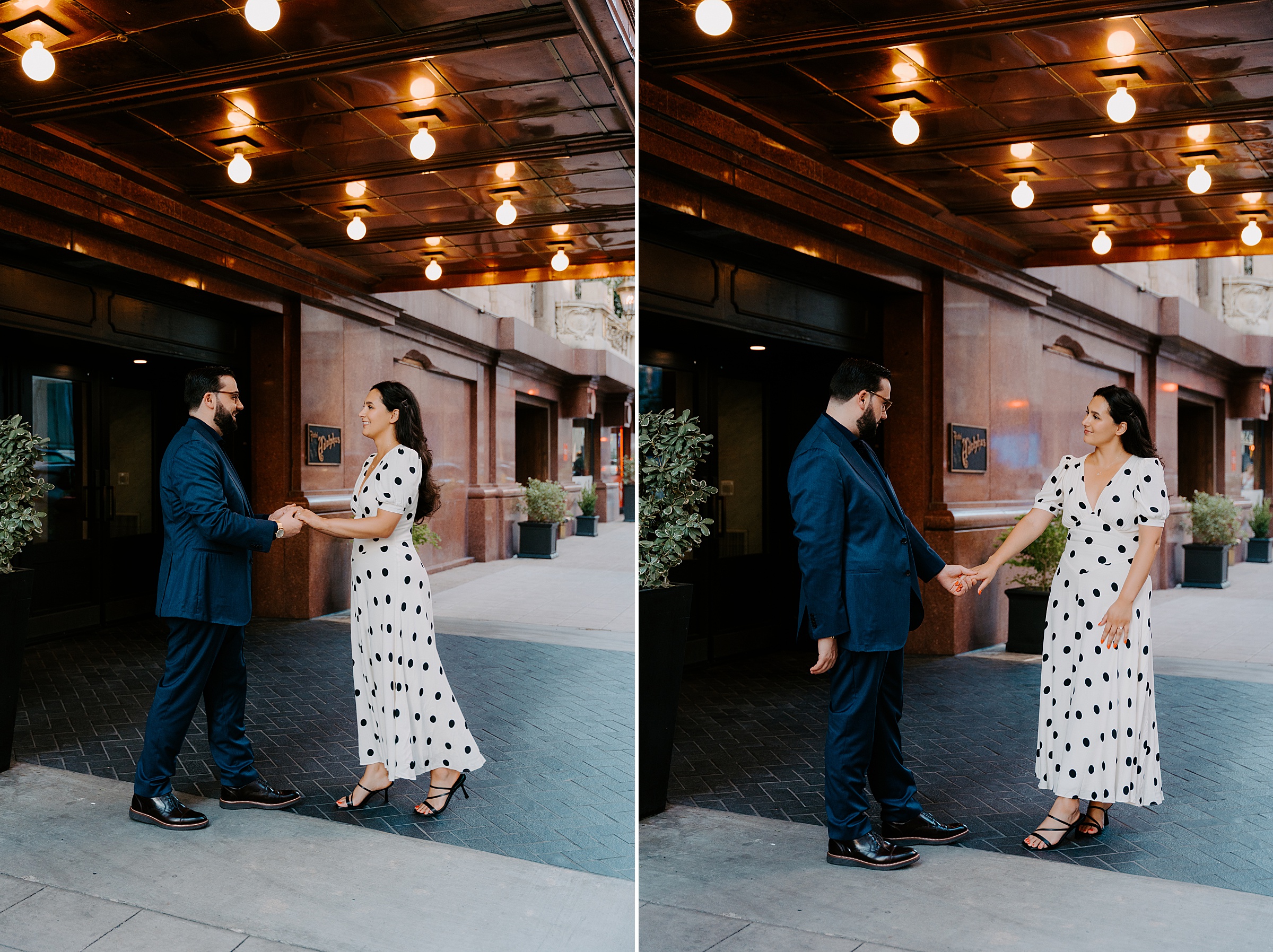 engagement photos outside The Adolphus Hotel Commerce Street Dallas