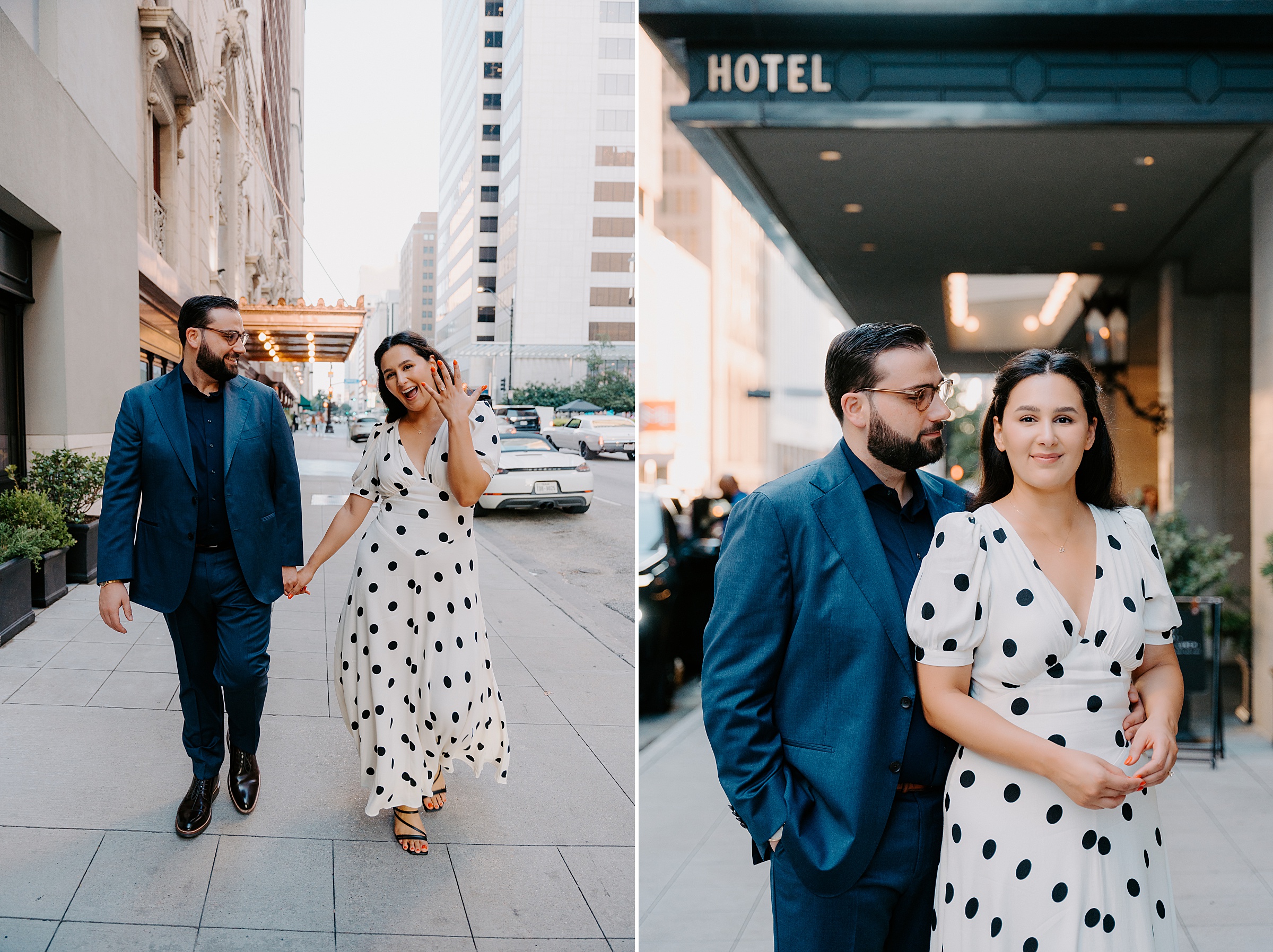 engagement photos outside The Adolphus Hotel Commerce Street Dallas