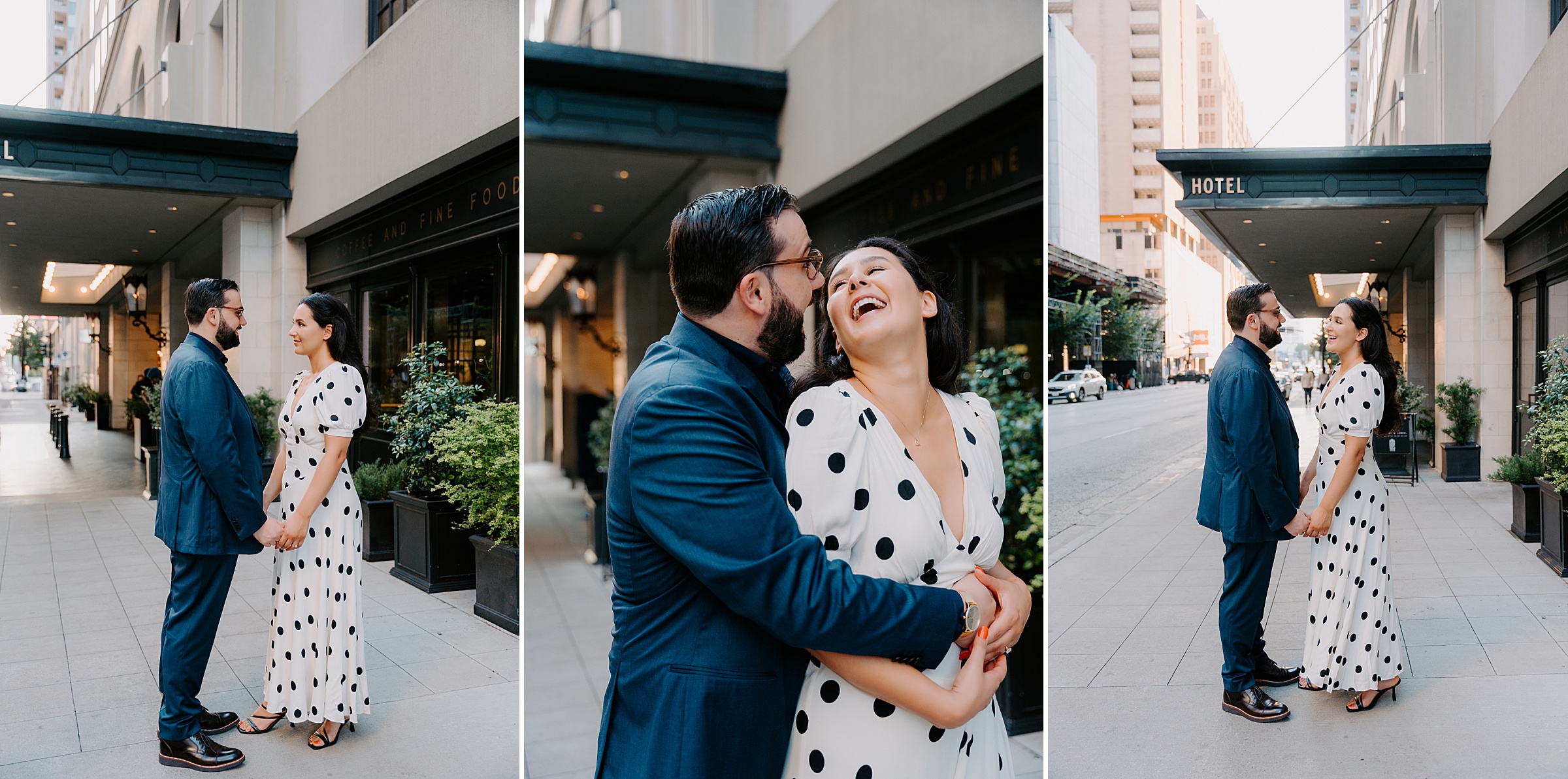 engagement photos outside The Adolphus Hotel Commerce Street Dallas