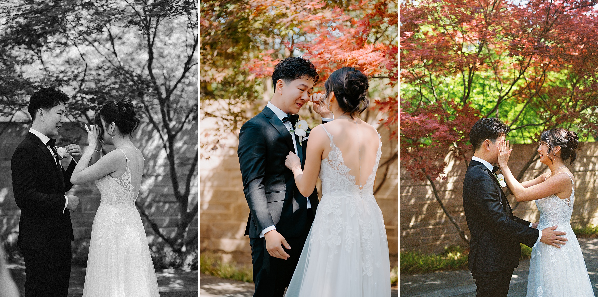 bride and groom at Alex Camp House Dallas Arboretum garden