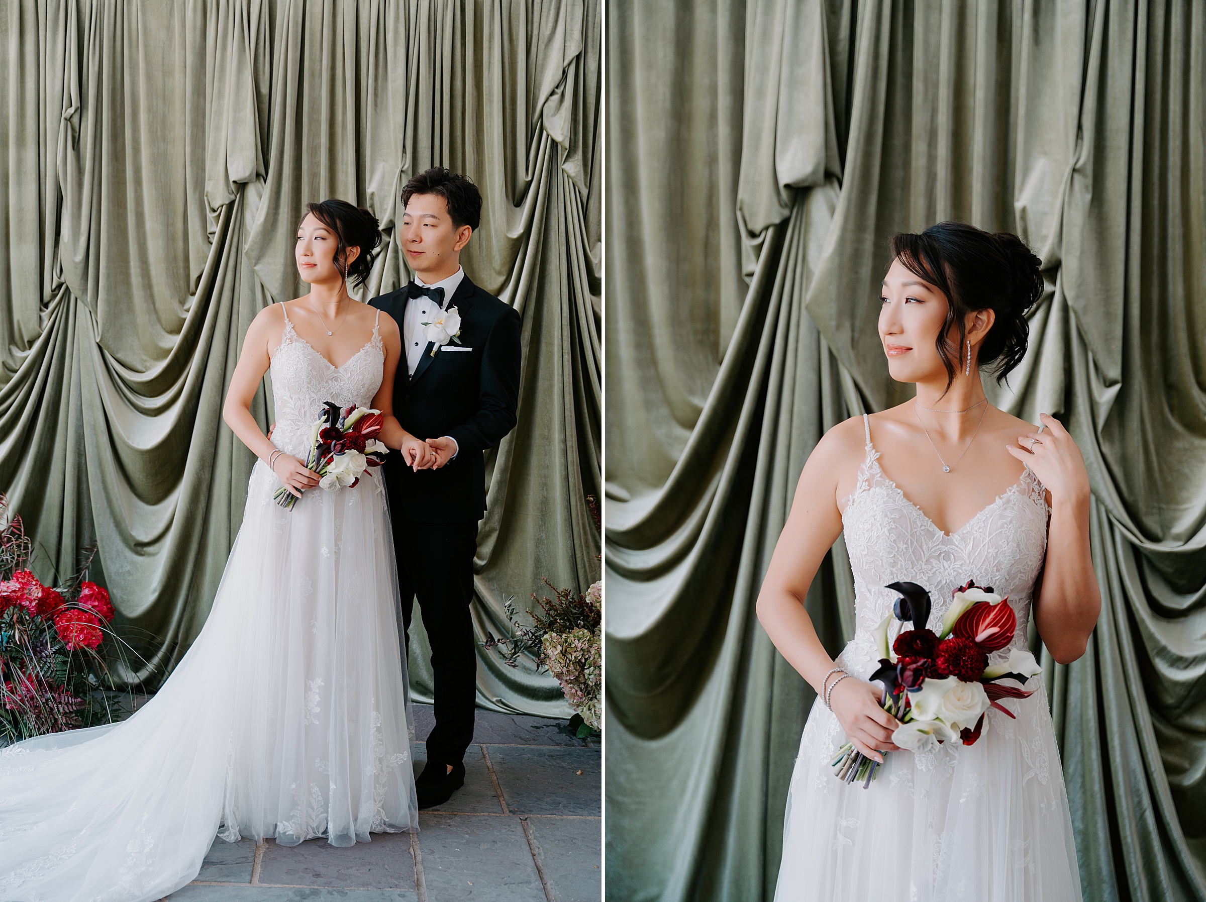 bride and groom at Alex Camp House Dallas Arboretum garden