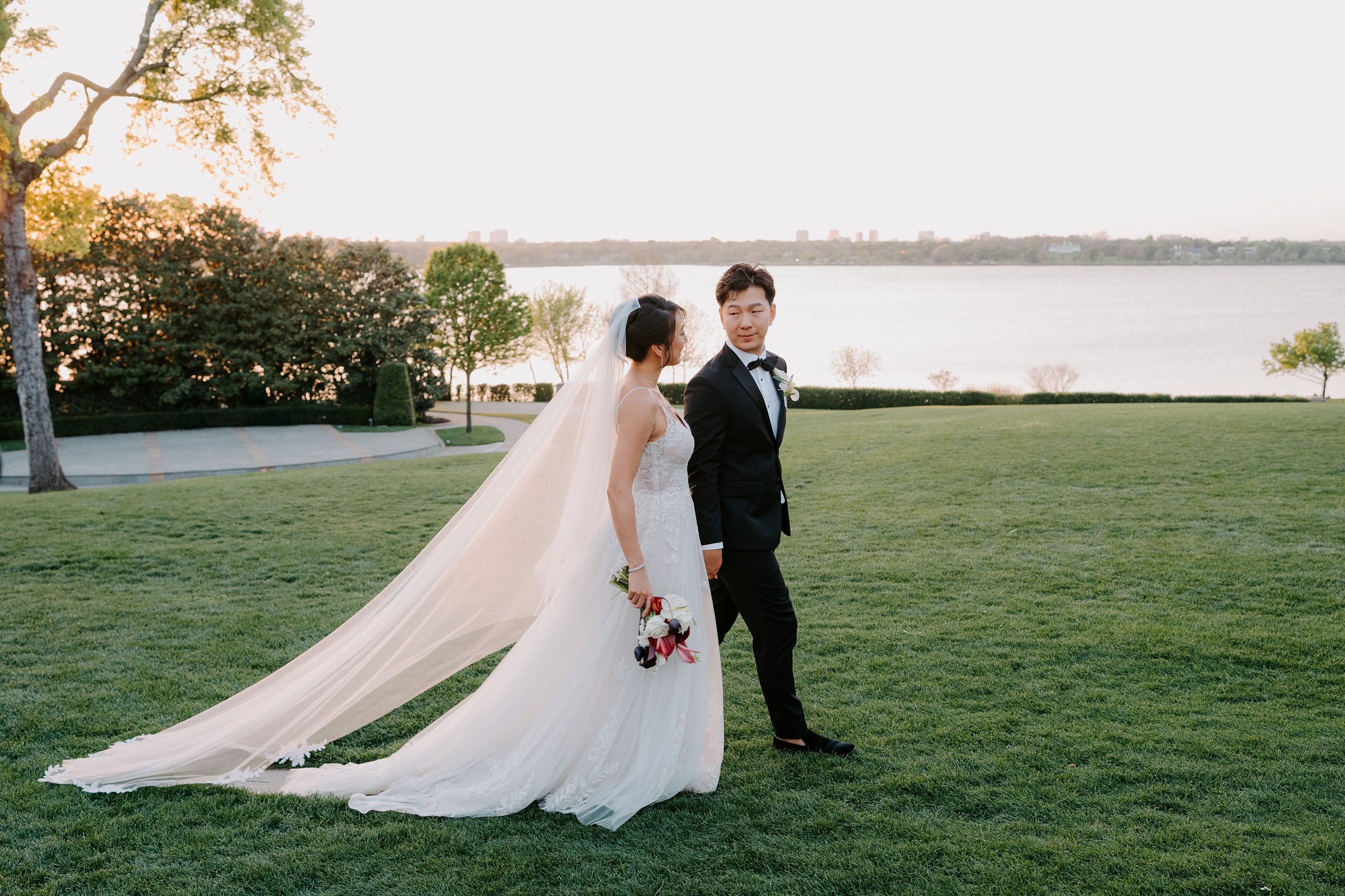 bride and groom at Alex Camp House Dallas Arboretum garden