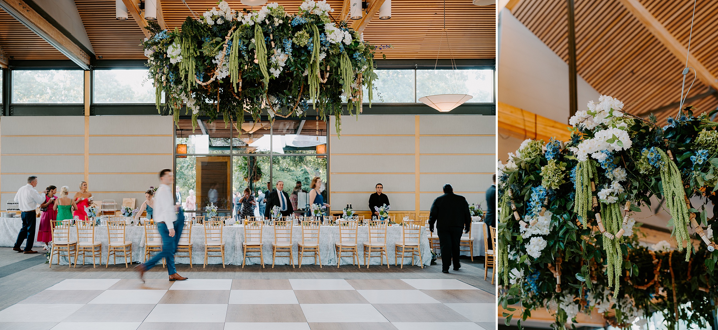 cork ceiling installation wedding Rosine Hall Dallas Arboretum