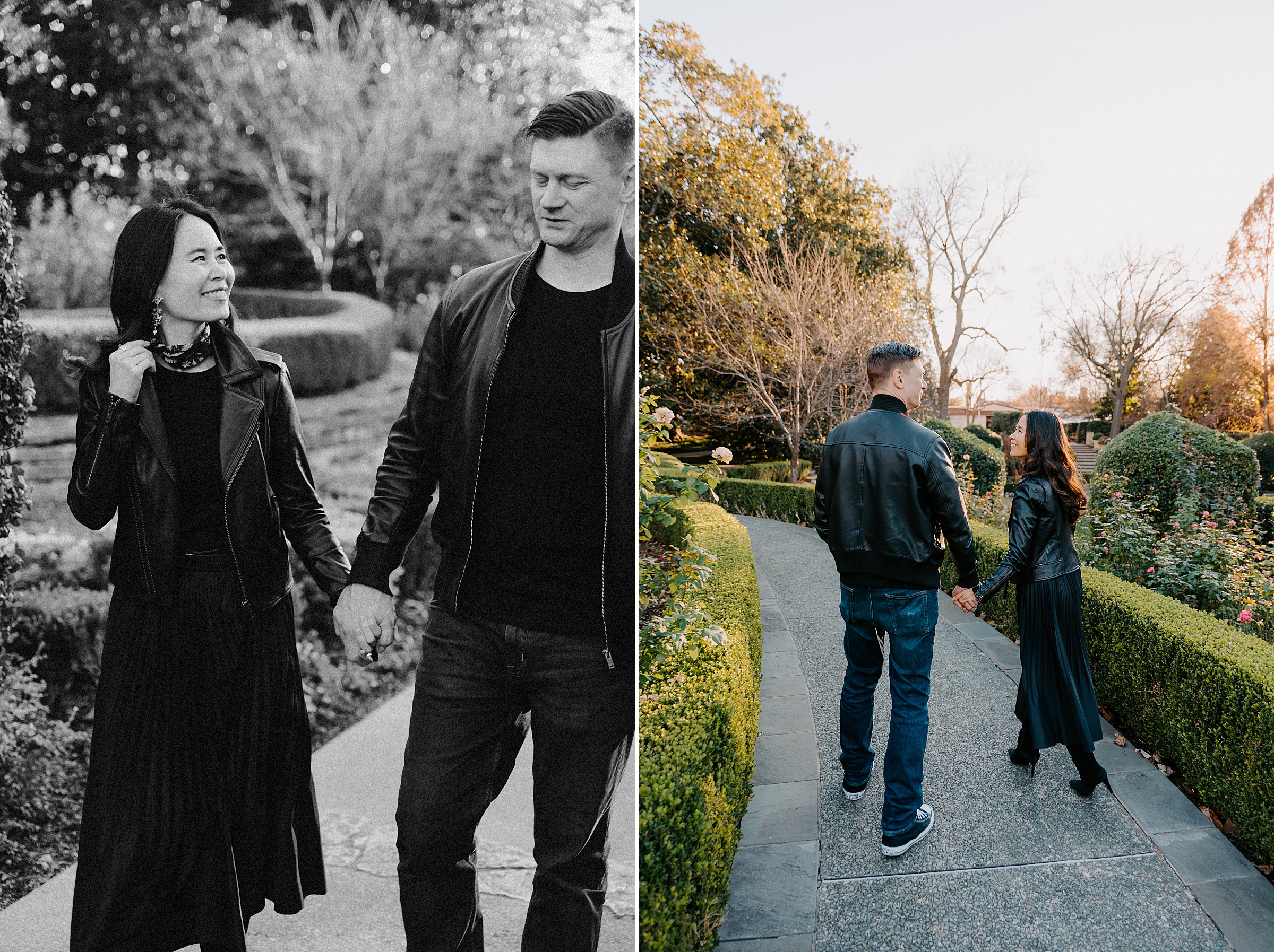 editorial engagement photos Dallas Arboretum pathways