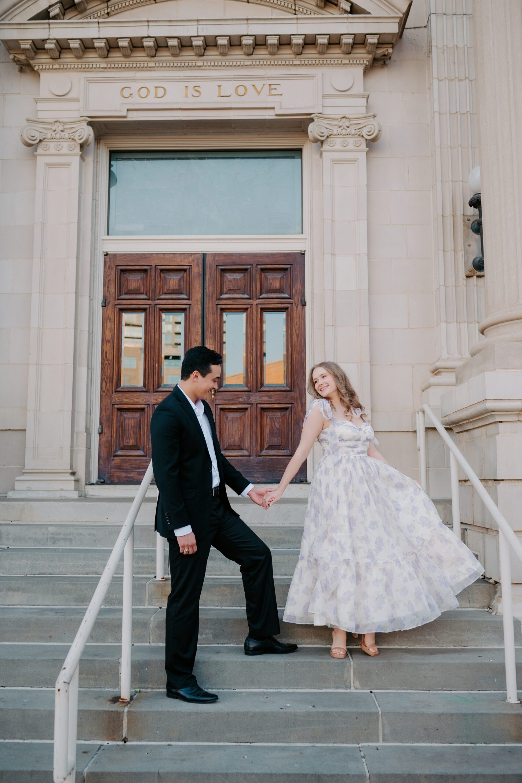 Dallas Arts District engagement photos First Presbyterian and Winspear