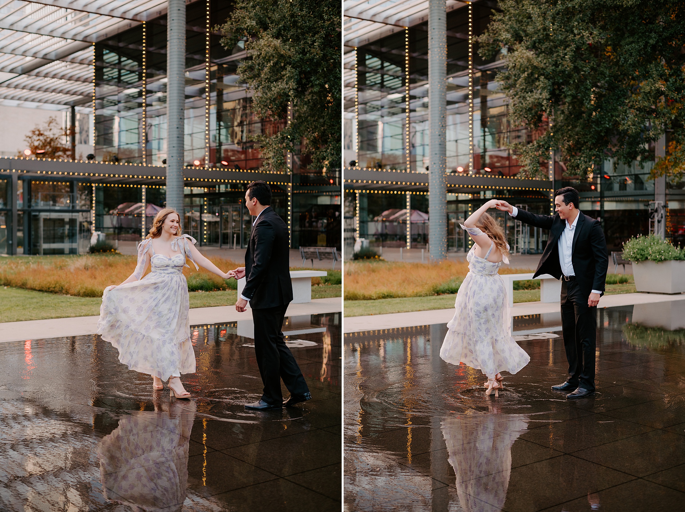 Winspear Opera House reflection pool engagement photos Dallas
