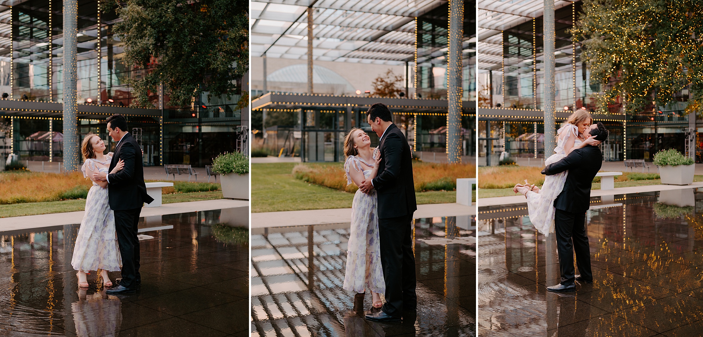 Winspear Opera House reflection pool engagement photos Dallas