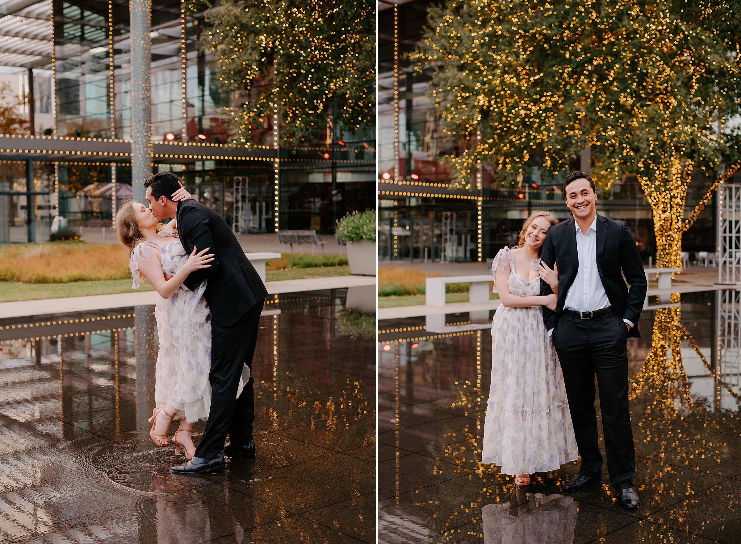 Winspear Opera House reflection pool engagement photos Dallas