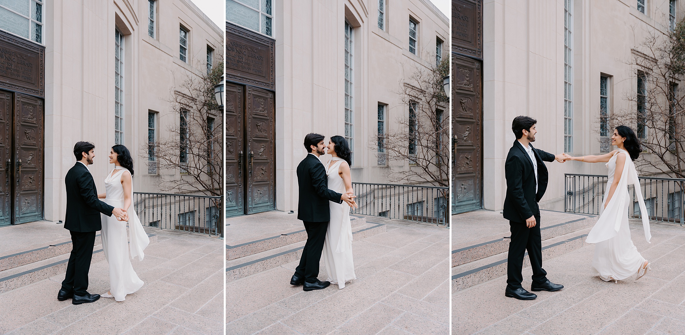 cinematic engagement session Armstrong Browning Library Waco