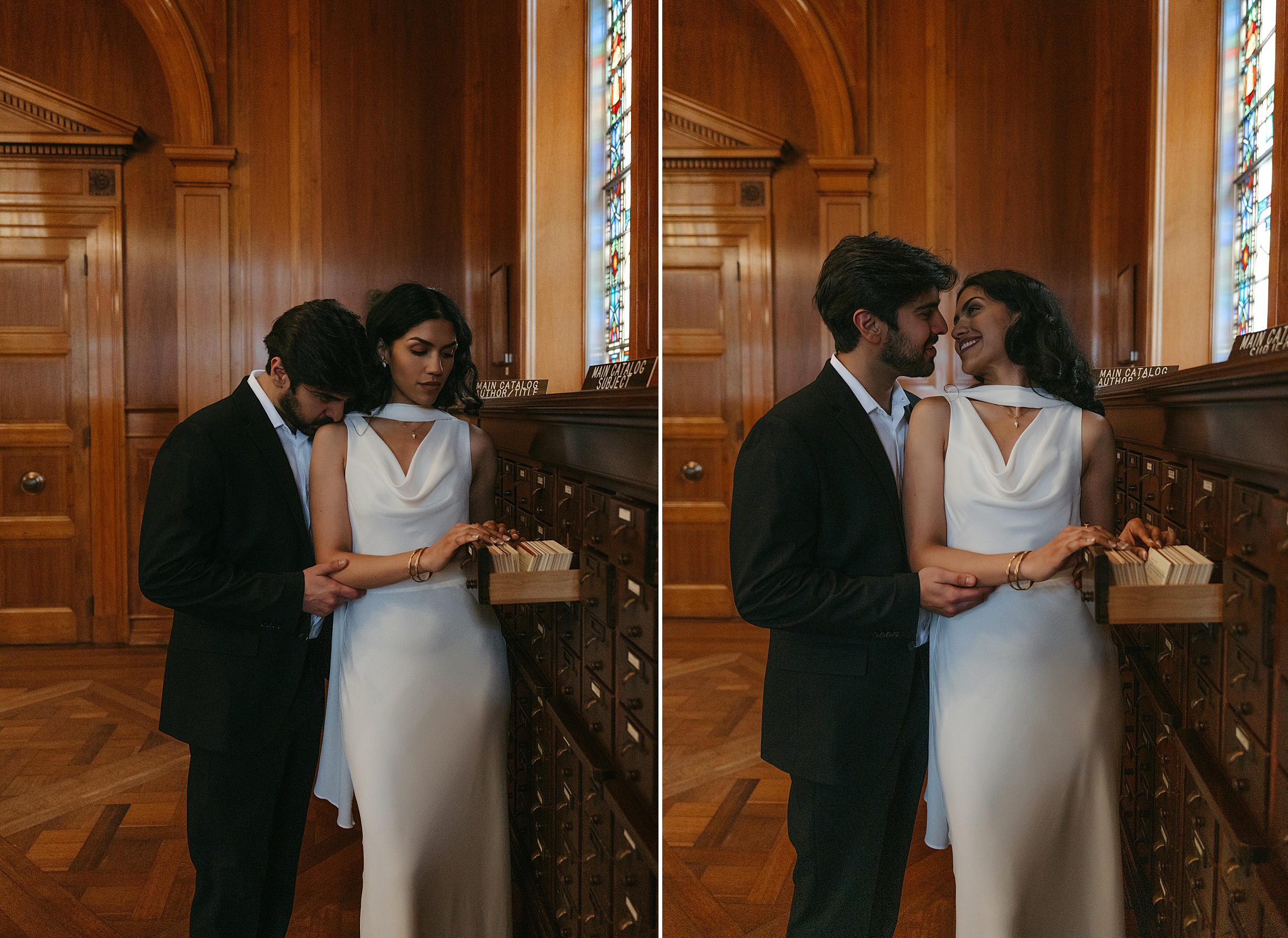 stained glass engagement photos Armstrong Browning Library