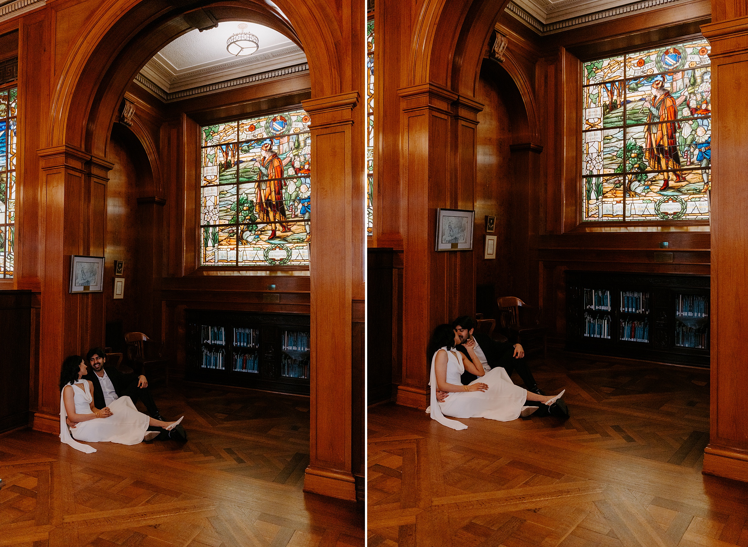 stained glass engagement photos Armstrong Browning Library