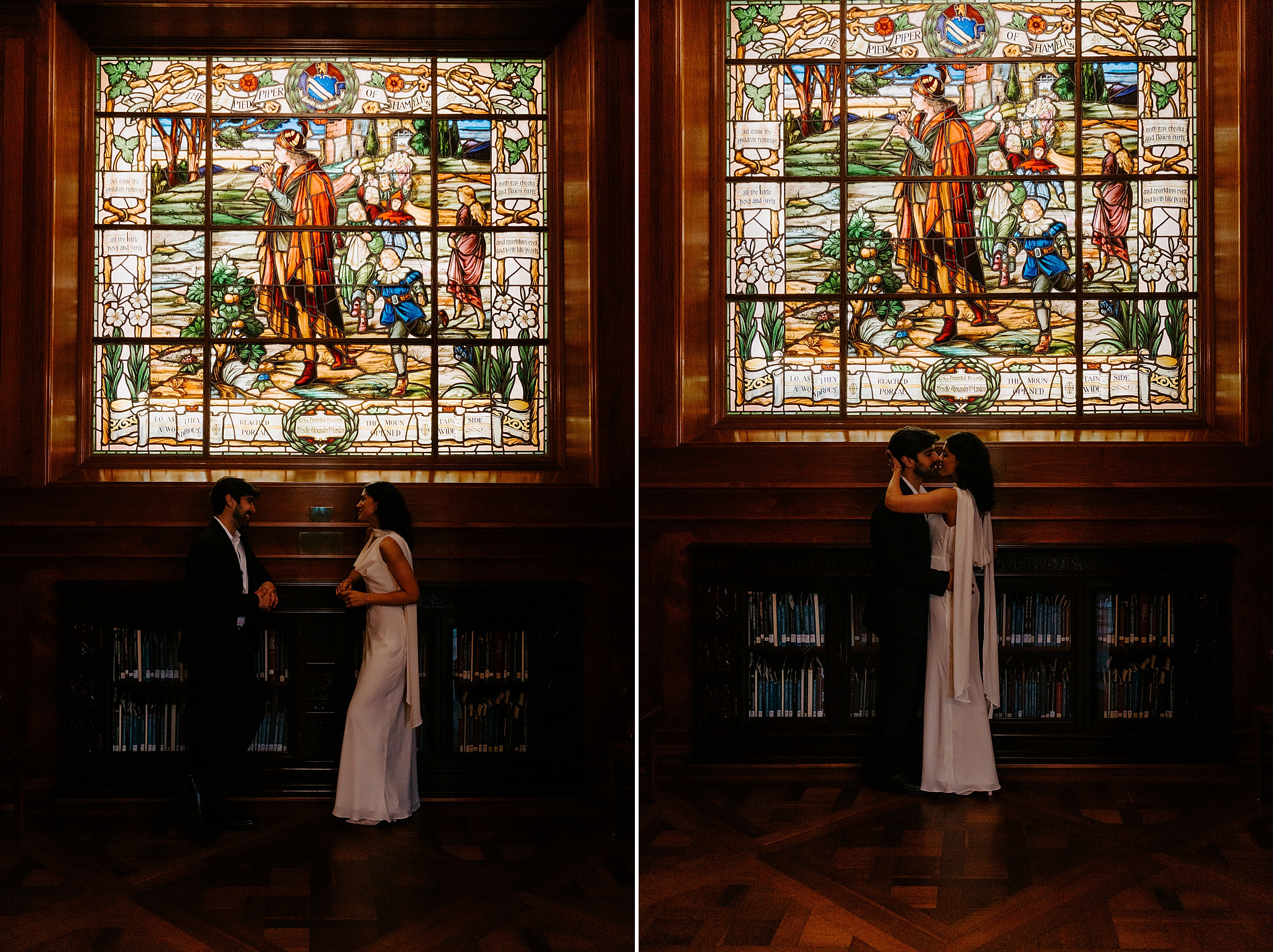 stained glass engagement photos Armstrong Browning Library