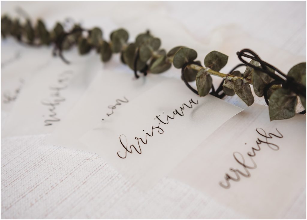 name cards for wedding table seating chart by calligrapher Something Lettered